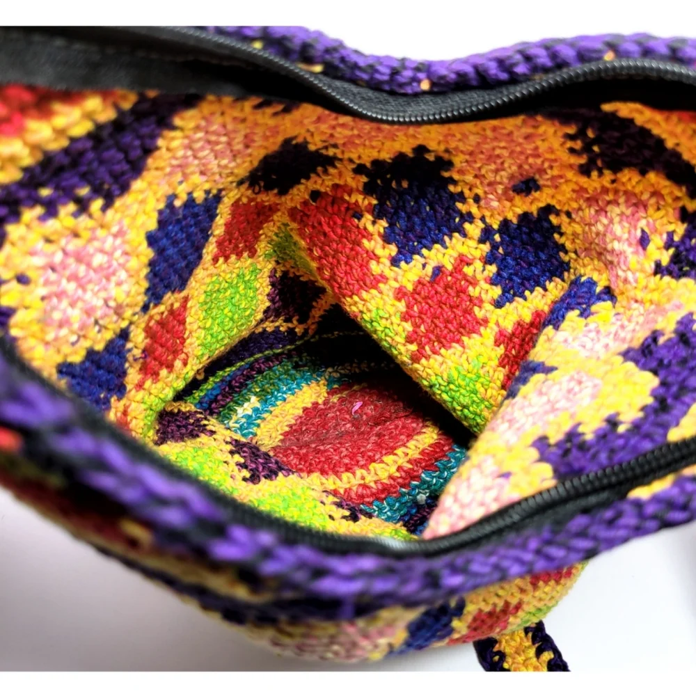Crocheted Knit Bohemian Bucket Purse Art-to-Wear Boho Shoulder Hobo Bag Artsy